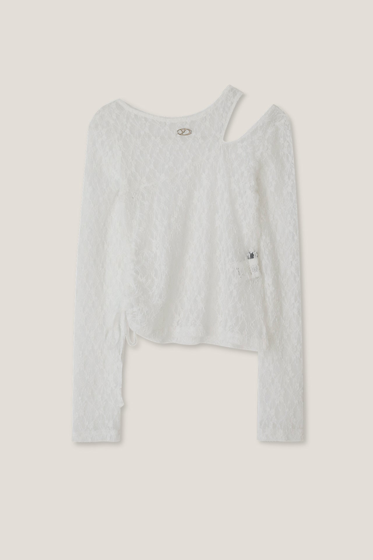 YUSE CUT OUT LACE SHIRRING TOP - WHITE