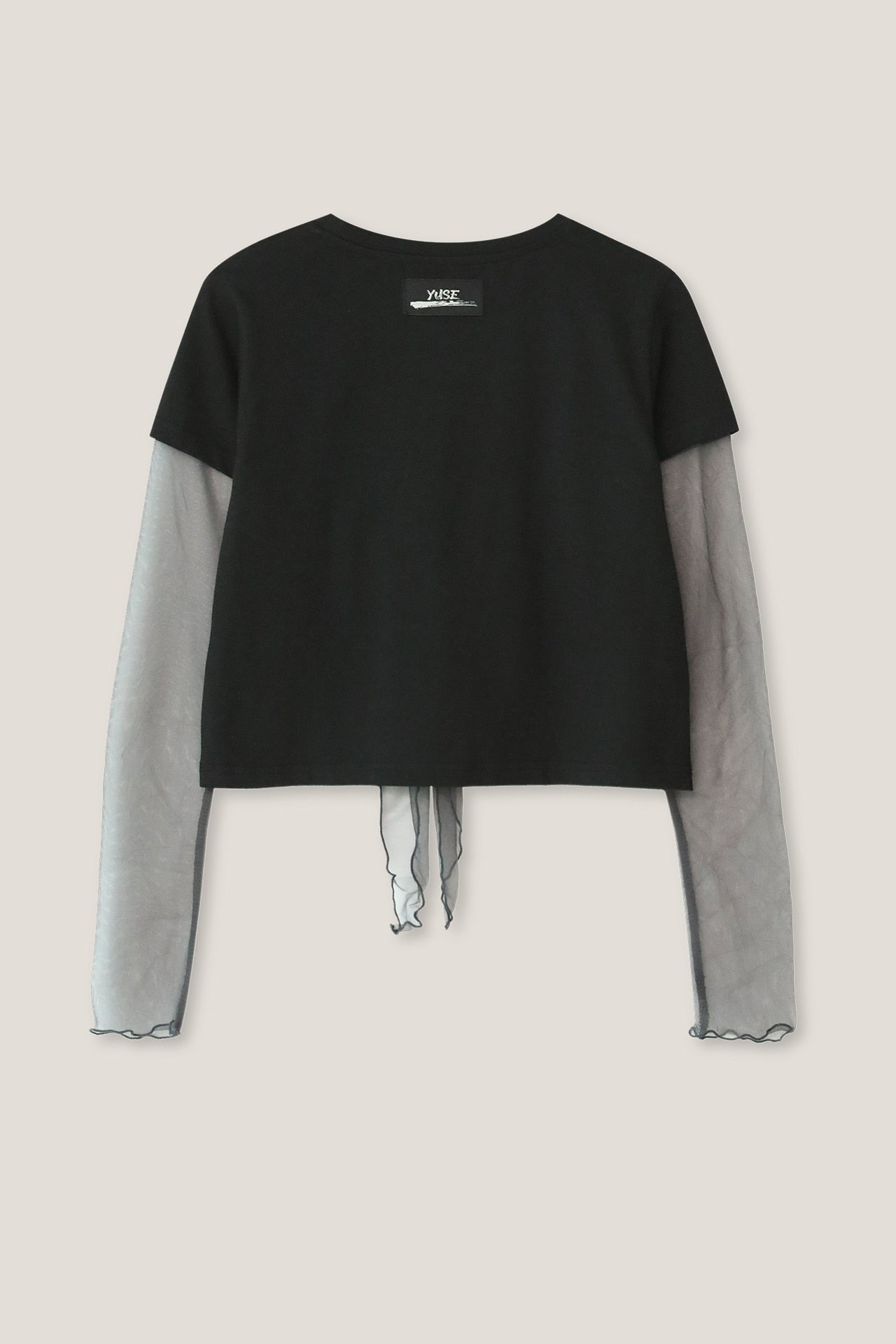 YUSE MESH RIBBON LAYERED T-SHIRT -BLACK