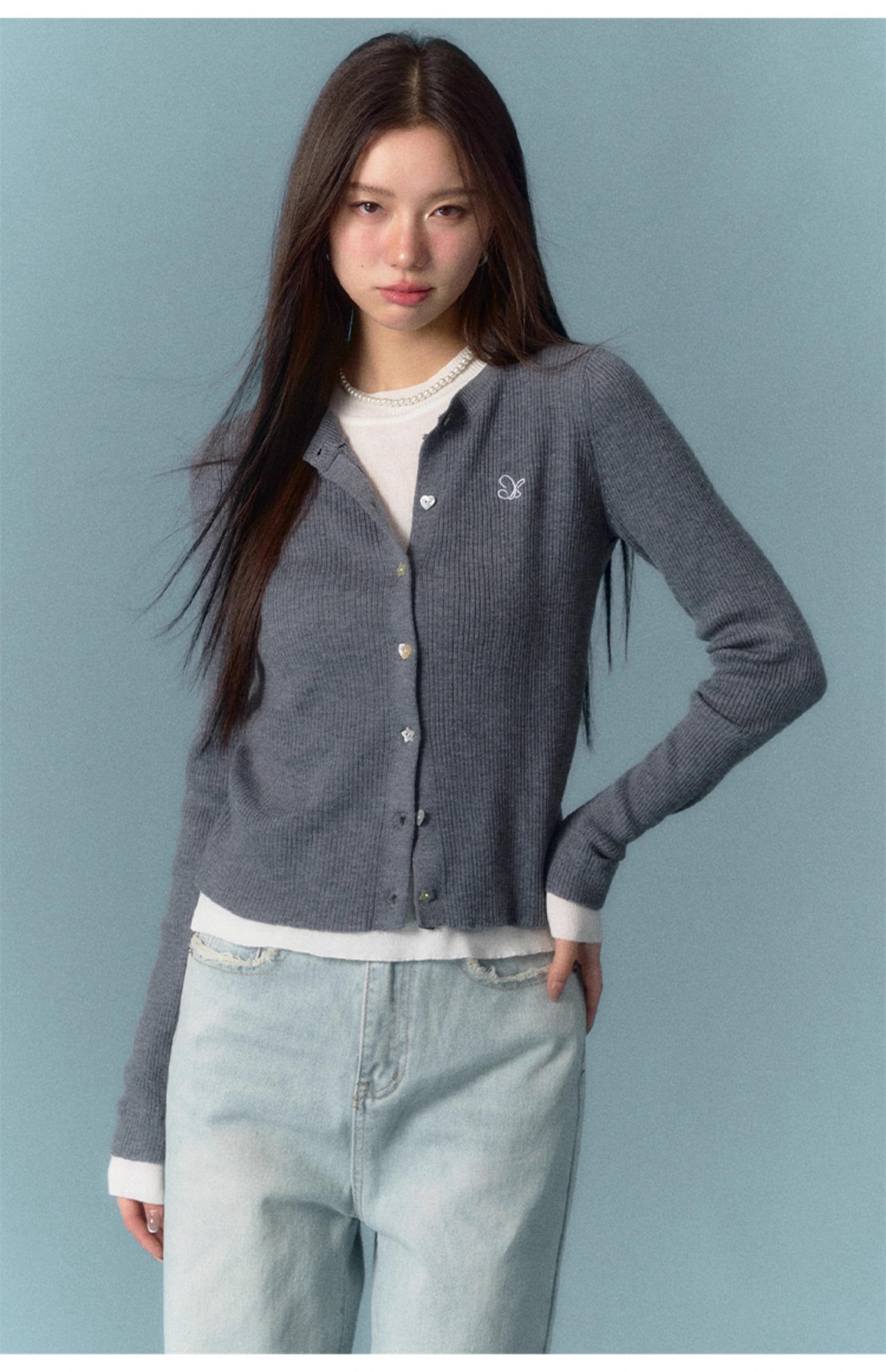 ASGONY Grey Patchwork Knit Sweater - Gray