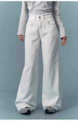 AsGony Loose Fit Straight Leg Pants - White