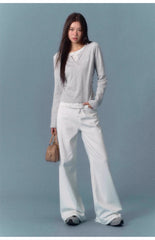 AsGony Loose Fit Straight Leg Pants - White