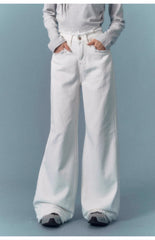 AsGony Loose Fit Straight Leg Pants - White