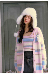 Asgony Colorful Striped Knit Cardigan