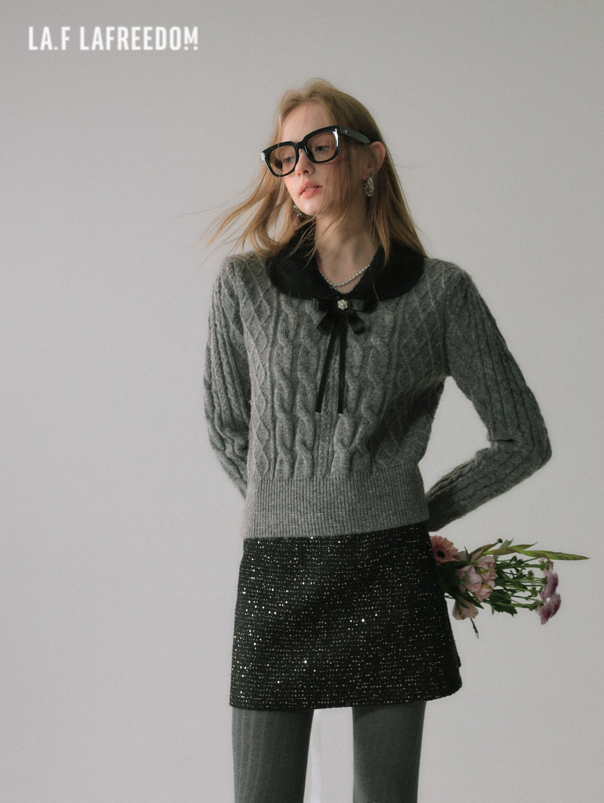 La Freedom Ash Grey Bow Sweater