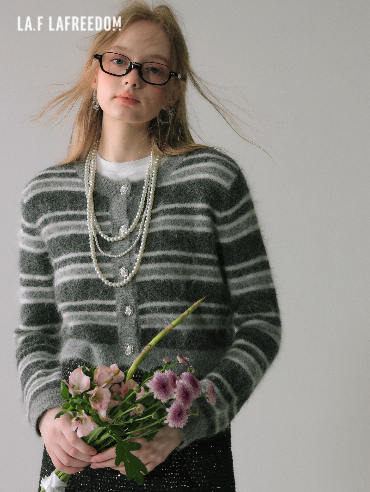 La Freedom Striped Knit Open Cardigan