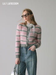 La Freedom Striped Knit Open Cardigan