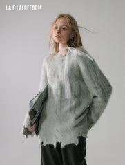 La Freedom Relaxed Frayed Chenille Sweater-Gray