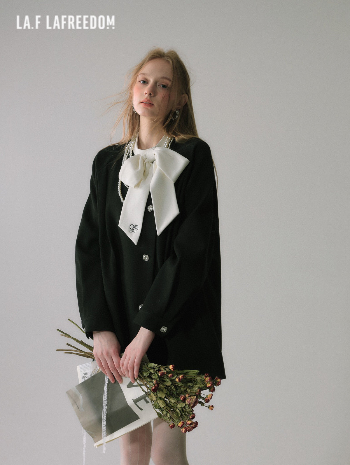 La Freedom Bow Tie Cape Coat-Black