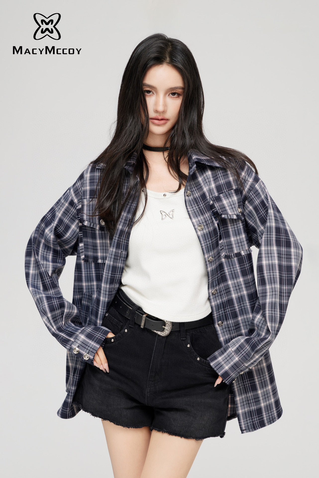 MacyMccoy Detachable Checkered Shirt with Removable Hat