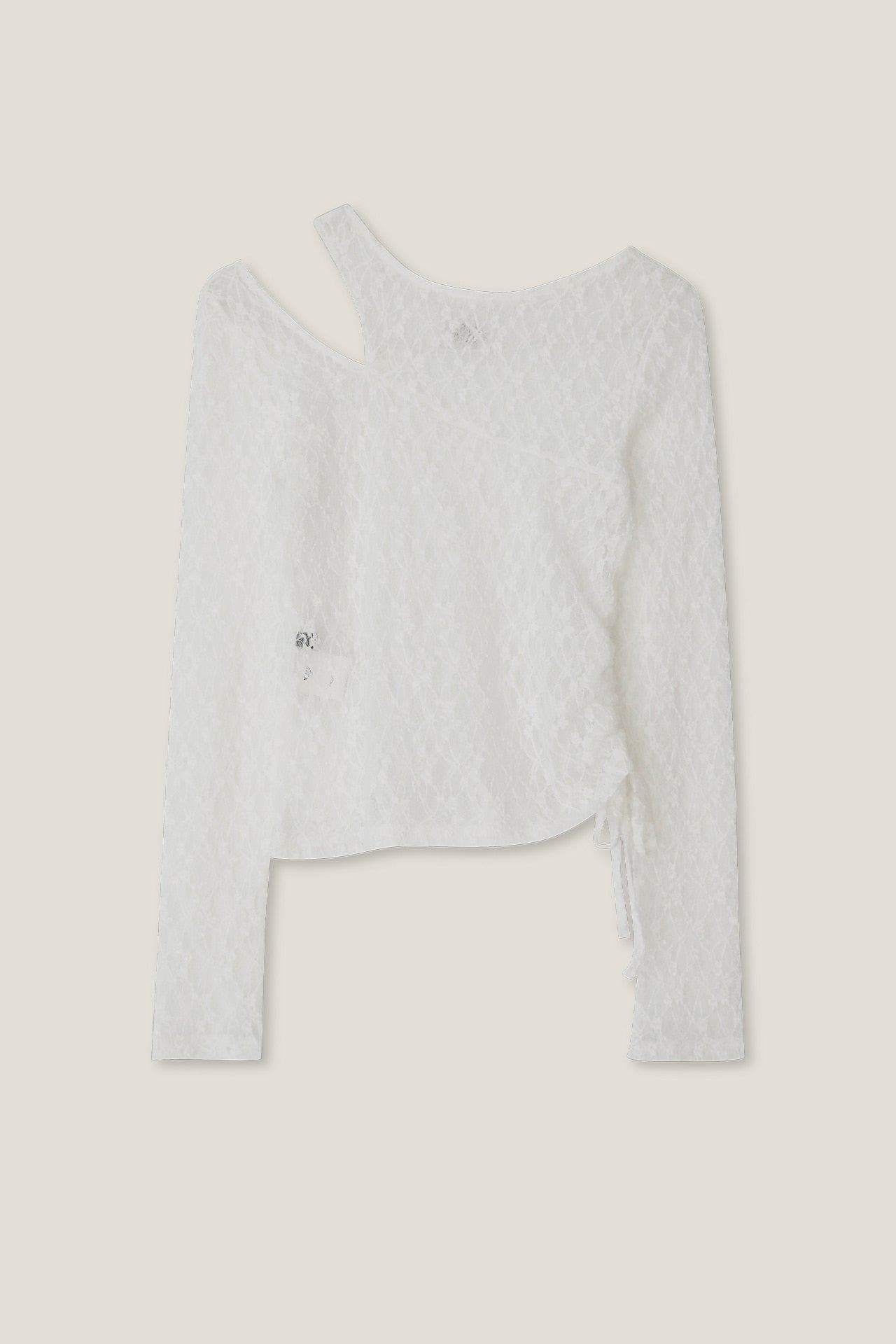 YUSE CUT OUT LACE SHIRRING TOP - WHITE