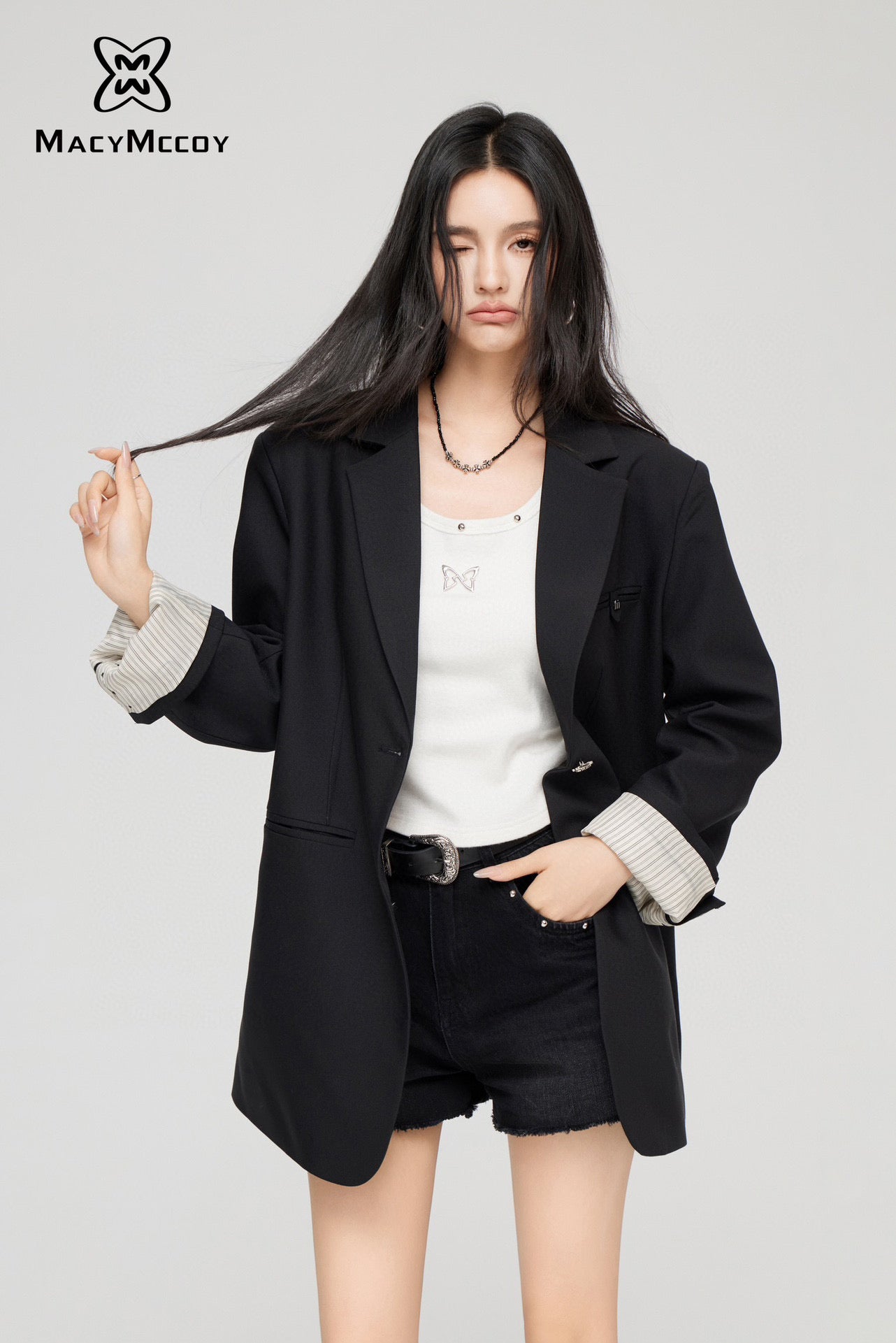 MacyMccoy Minimalist Blazer Jacket-Black