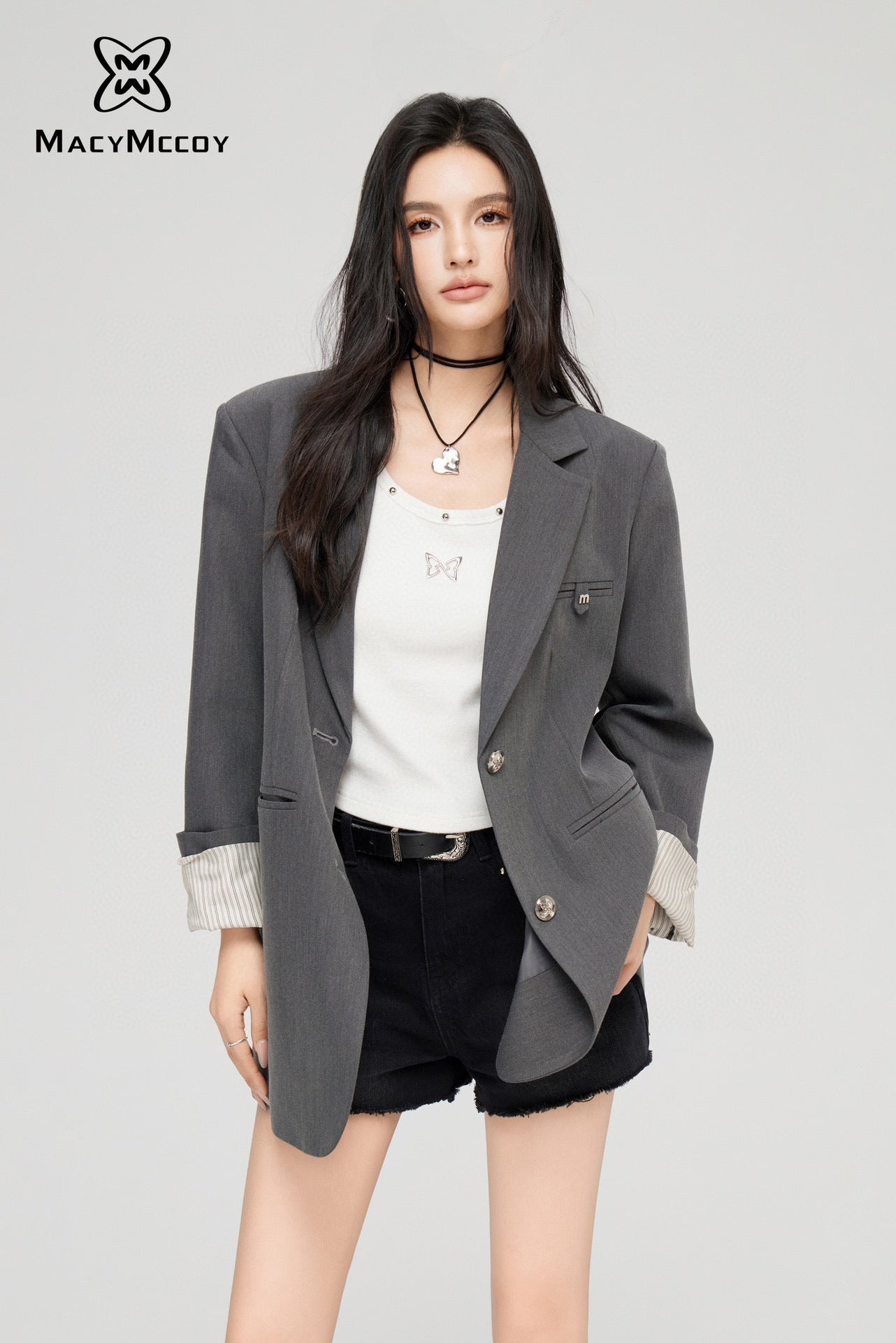 MacyMccoy Minimalist Blazer Jacket-Gray