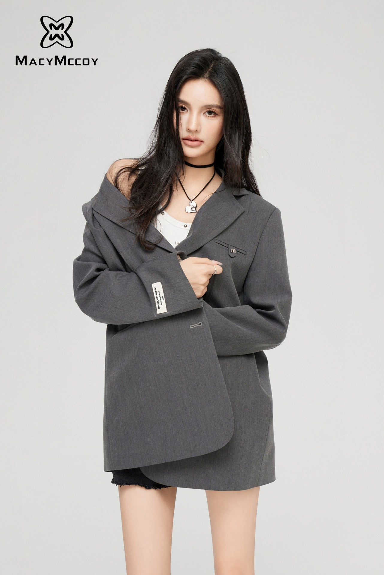 MacyMccoy Minimalist Blazer Jacket-Gray