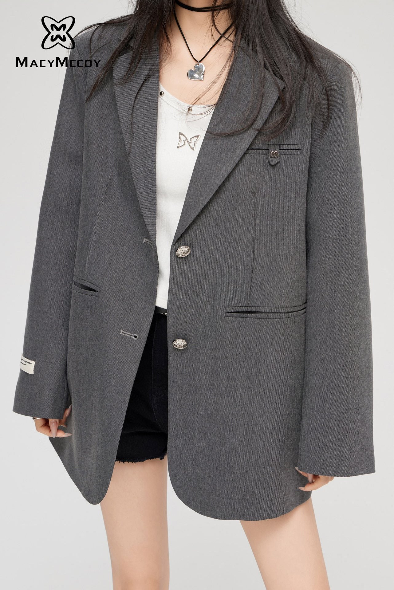 MacyMccoy Minimalist Blazer Jacket-Gray