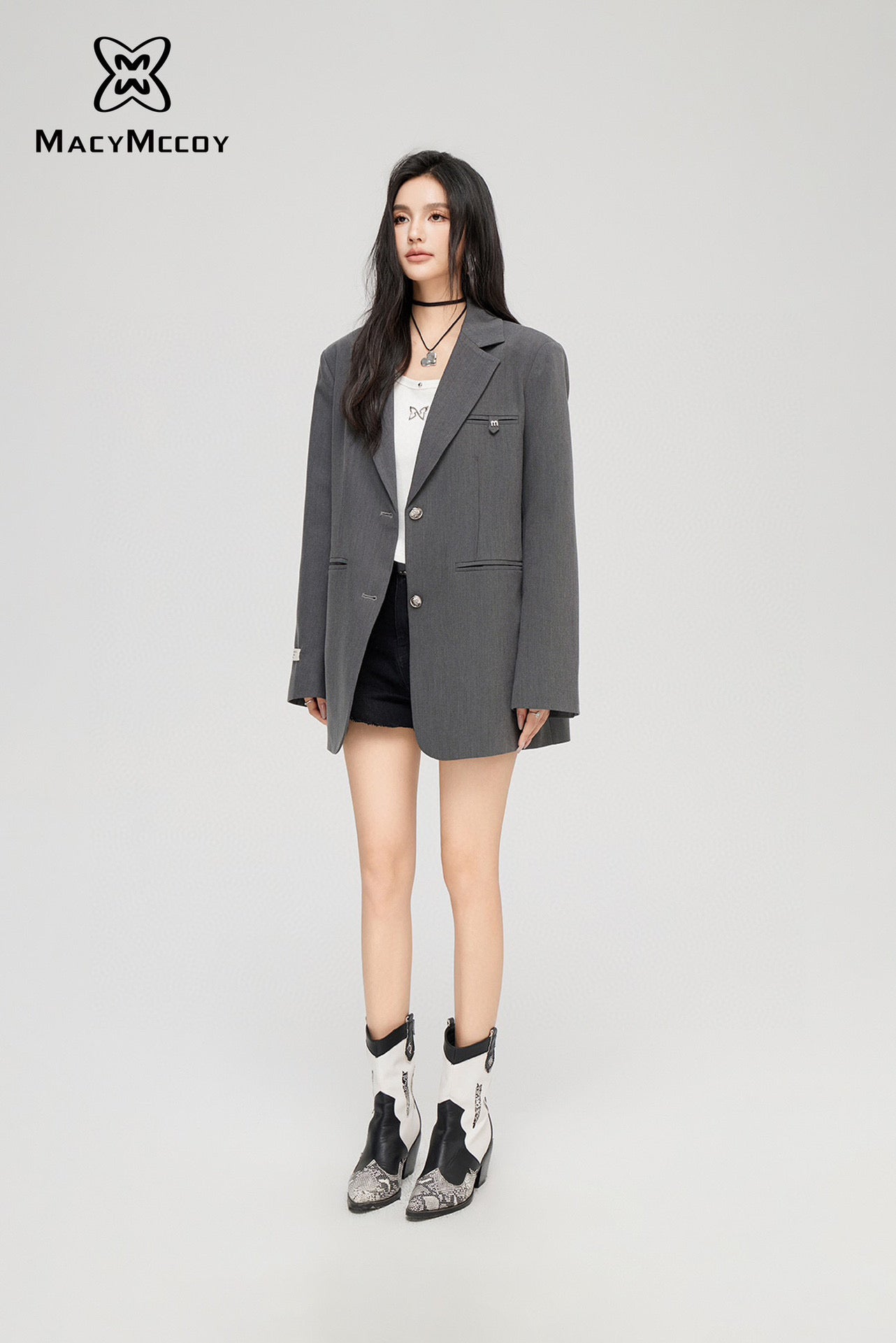 MacyMccoy Minimalist Blazer Jacket-Gray