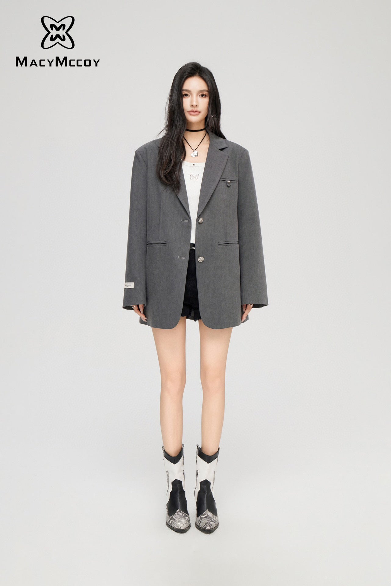 MacyMccoy Minimalist Blazer Jacket-Gray