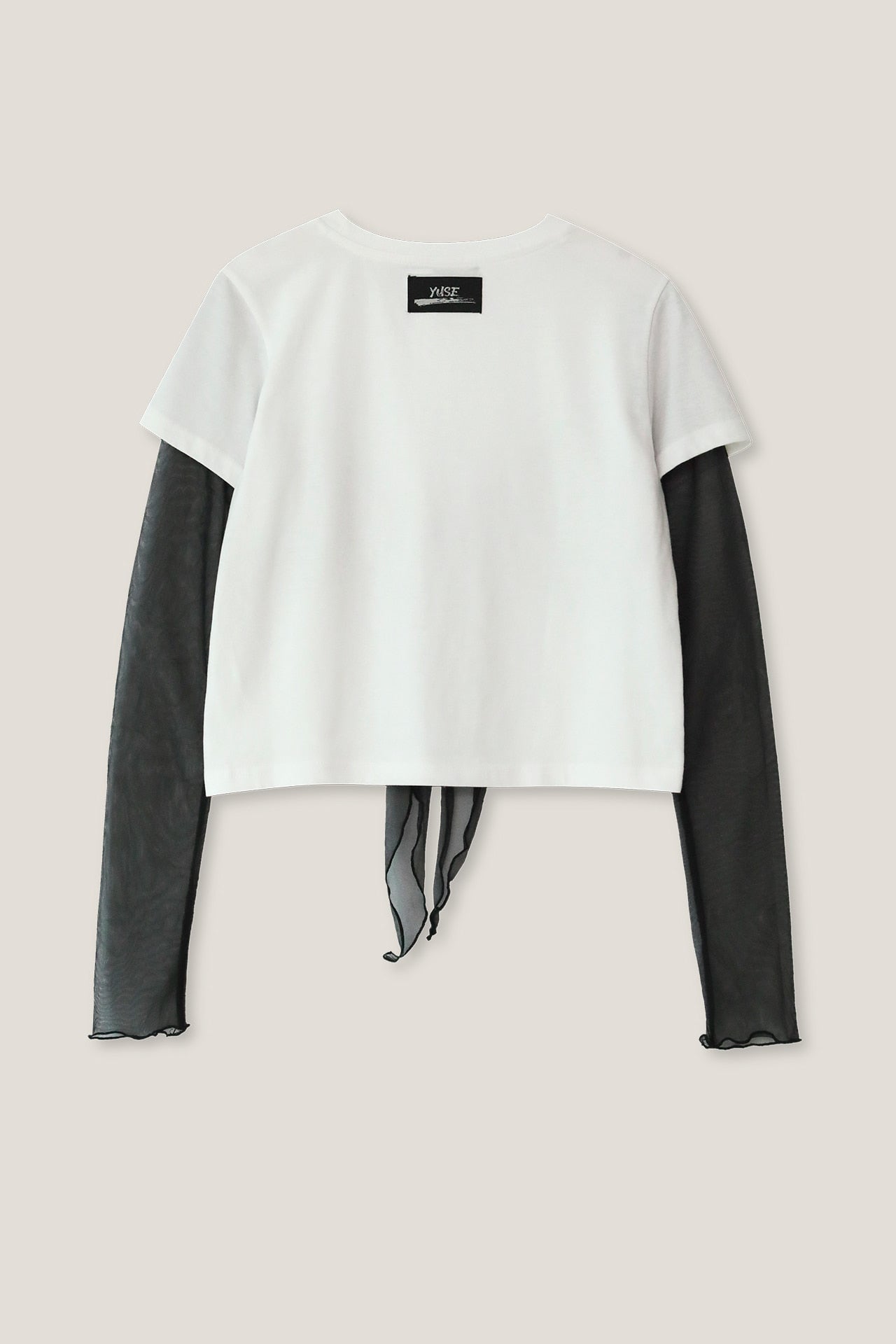 YUSE MESH RIBBON LAYERED T-SHIRT - IVORY